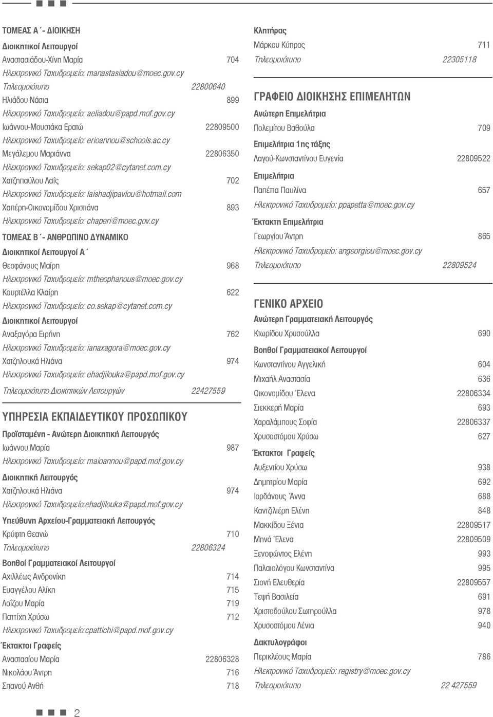 cy Μεγάλεμου Μαριάννα 22806350 Ηλεκτρονικό Ταχυδρομείο: sekap02@cytanet.com.cy Χατζηπαύλου Λαΐς 702 Ηλεκτρονικό Ταχυδρομείο: laishadjipavlou@hotmail.