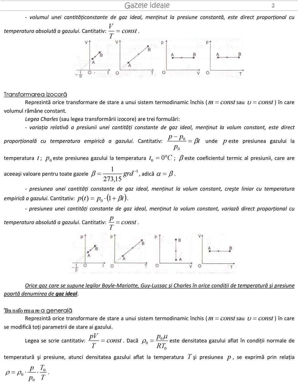 variaţia relativă a presiunii unei cantităţi constante de gaz ideal, menţinut la volum constant, este direct p p proporţională cu temperatura empirică a gazului antitativ: βt unde p este presiunea