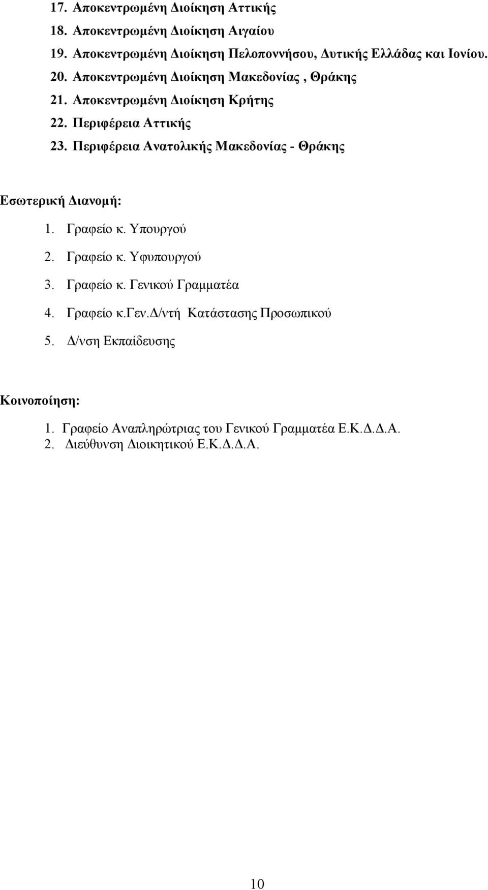 Περιφέρεια Ανατολικής Μακεδονίας - Θράκης Εσωτερική Διανομή: 1. Γραφείο κ. Υπουργού 2. Γραφείο κ. Υφυπουργού 3. Γραφείο κ. Γενικού Γραμματέα 4.
