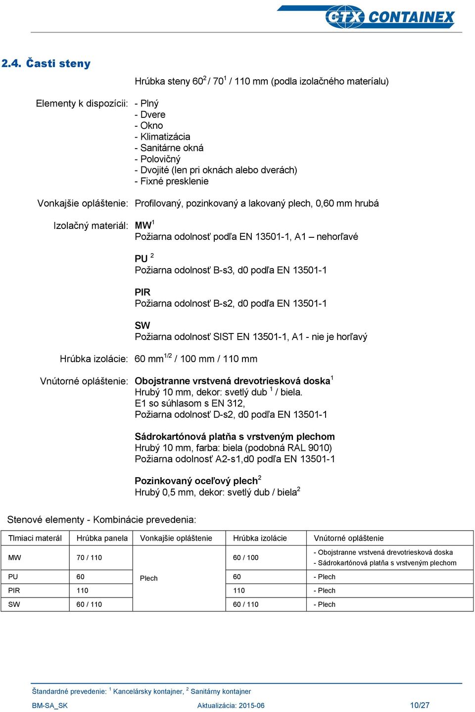 odolnosť B-s3, d0 podľa EN 13501-1 PIR Požiarna odolnosť B-s2, d0 podľa EN 13501-1 SW Požiarna odolnosť SIST EN 13501-1, A1 - nie je horľavý Hrúbka izolácie: 60 mm 1/2 / 100 mm / 110 mm Vnútorné