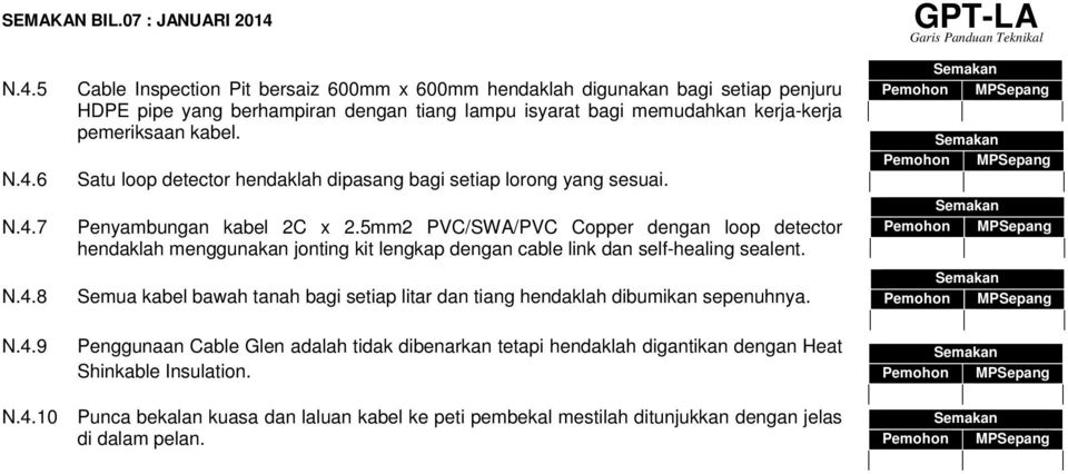 5mm2 PVC/SWA/PVC Copper dengan loop detector hendaklah menggunakan jonting kit lengkap dengan cable link dan self-healing sealent.