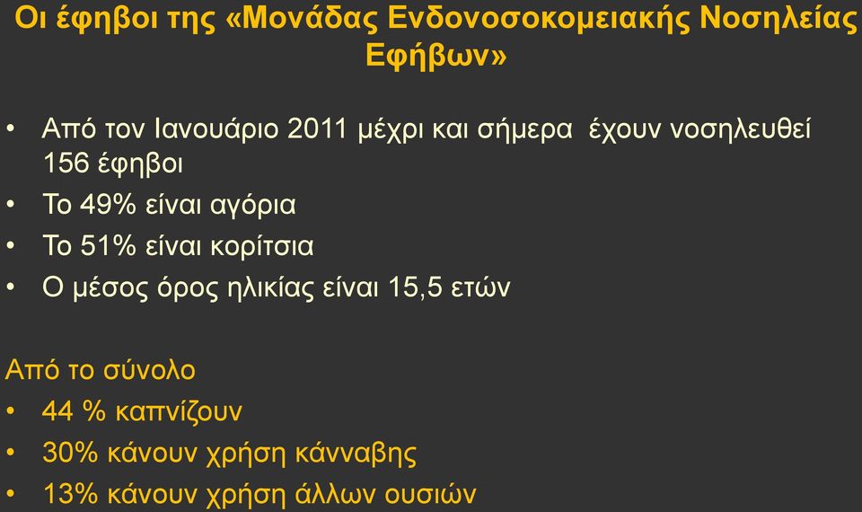 αγόρια Το 51% είναι κορίτσια Ο μέσος όρος ηλικίας είναι 15,5 ετών Από το