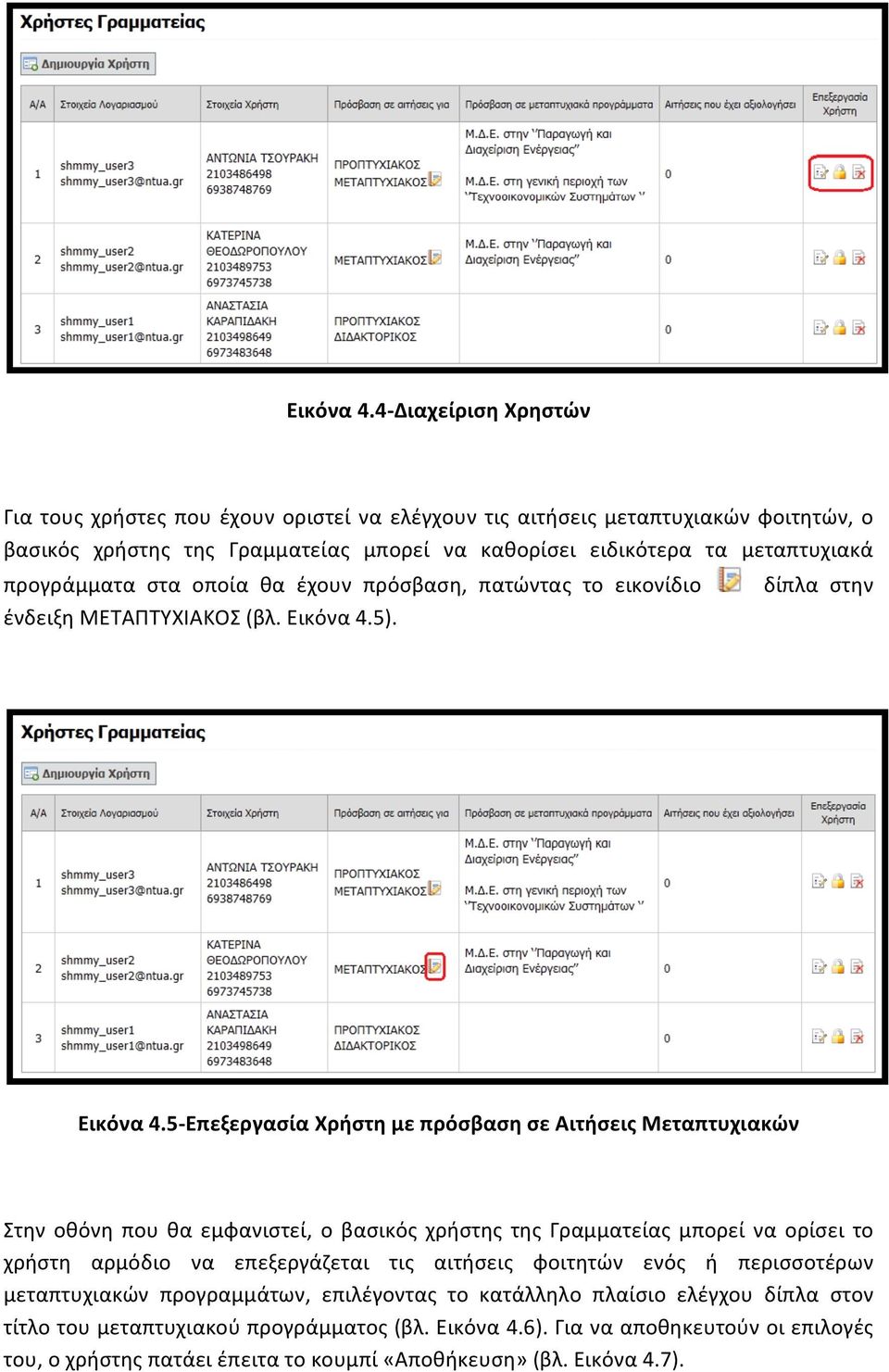 προγράμματα στα οποία θα έχουν πρόσβαση, πατώντας το εικονίδιο ένδειξη ΜΕΤΑΠΤΥΧΙΑΚΟΣ (βλ. 5).