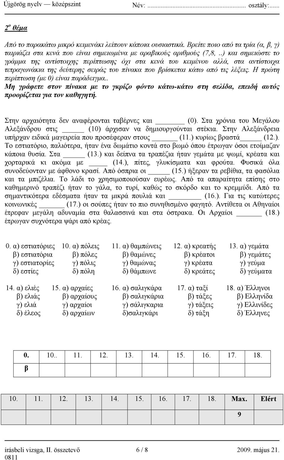 Η πρώτη περίπτωση (με 0) είναι παράδειγμα.. Μη γράφετε στον πίνακα με το γκρίζο φόντο κάτω-κάτω στη σελίδα, επειδή αυτός προορίζεται για τον καθηγητή. Στην αρχαιότητα δεν αναφέρονται ταβέρνες και (0).