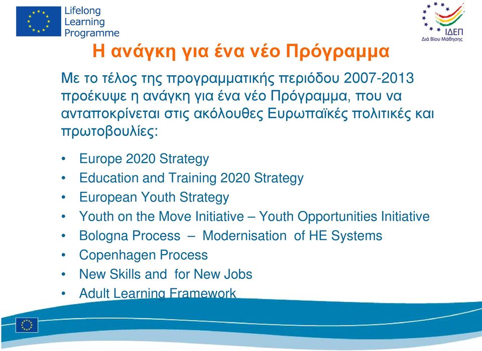 Education and Training 2020 Strategy European Youth Strategy Youth on the Move Initiative Youth Opportunities