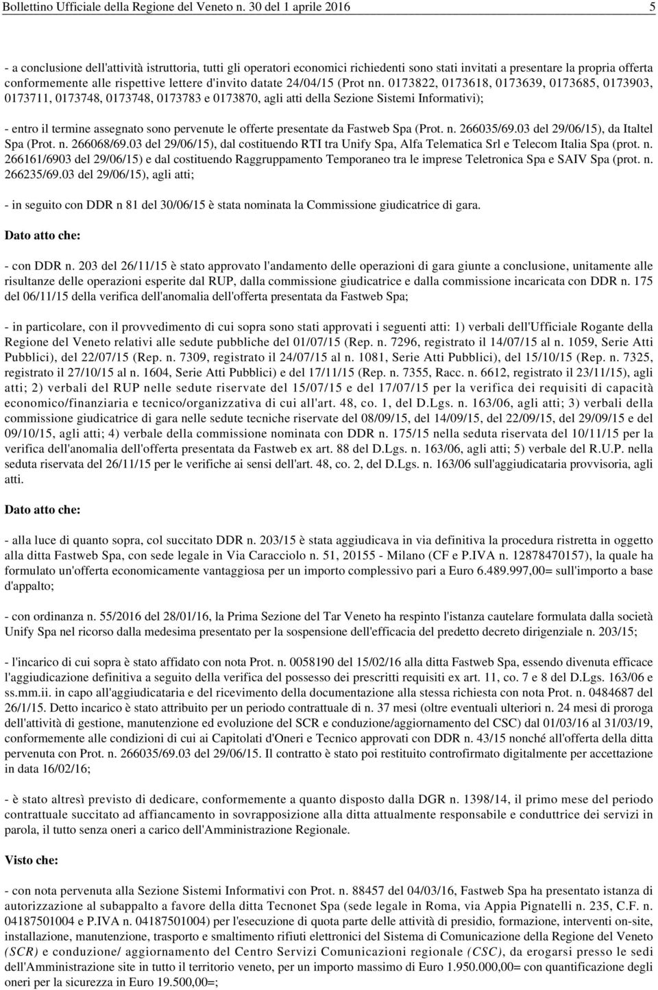 d'invito datate 24/04/15 (Prot nn.