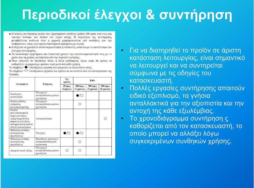 Πολλές εργασίες συντήρησης απαιτούν ειδικό εξοπλισµό, τα γνήσια ανταλλακτικά για την αξιοπιστία και την