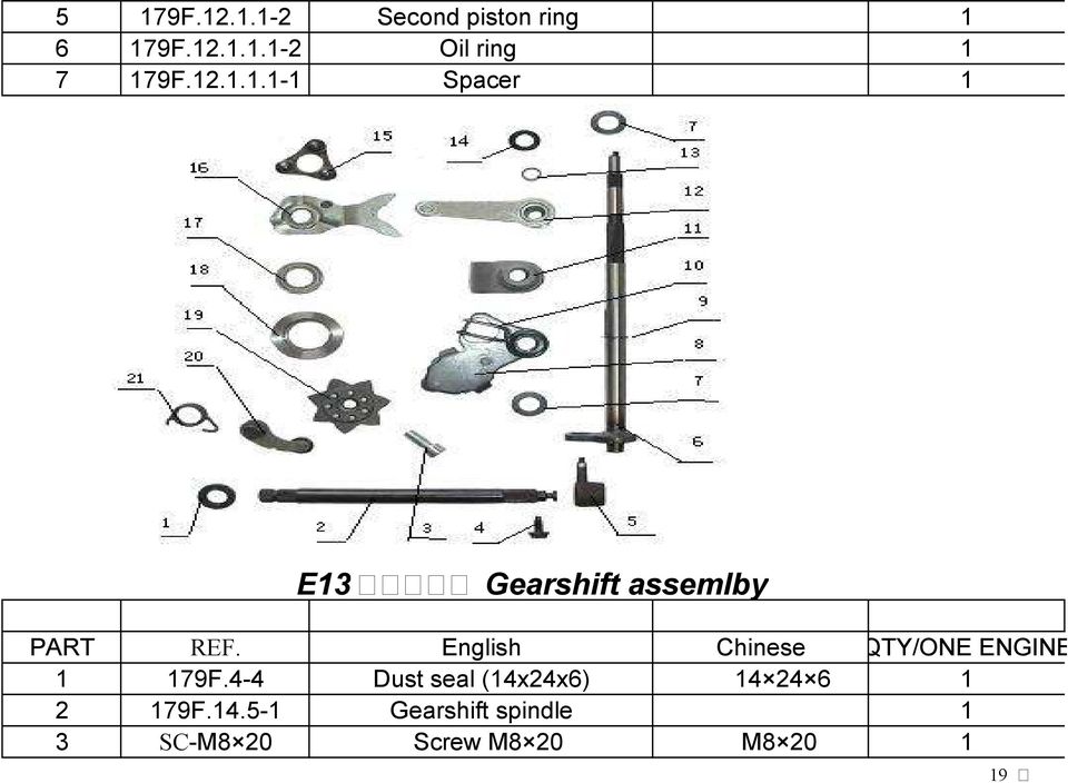 English Chinese QTY/ONE ENGINE 1 179F.