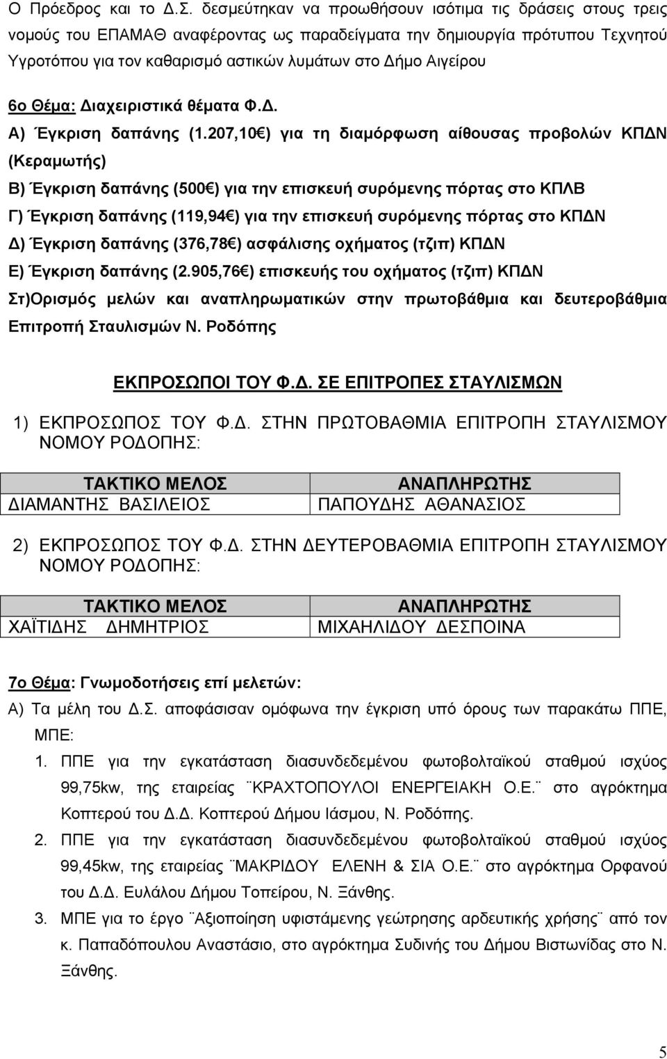 6ο Θέμα: Διαχειριστικά θέματα Φ.Δ. Α) Έγκριση δαπάνης (1.