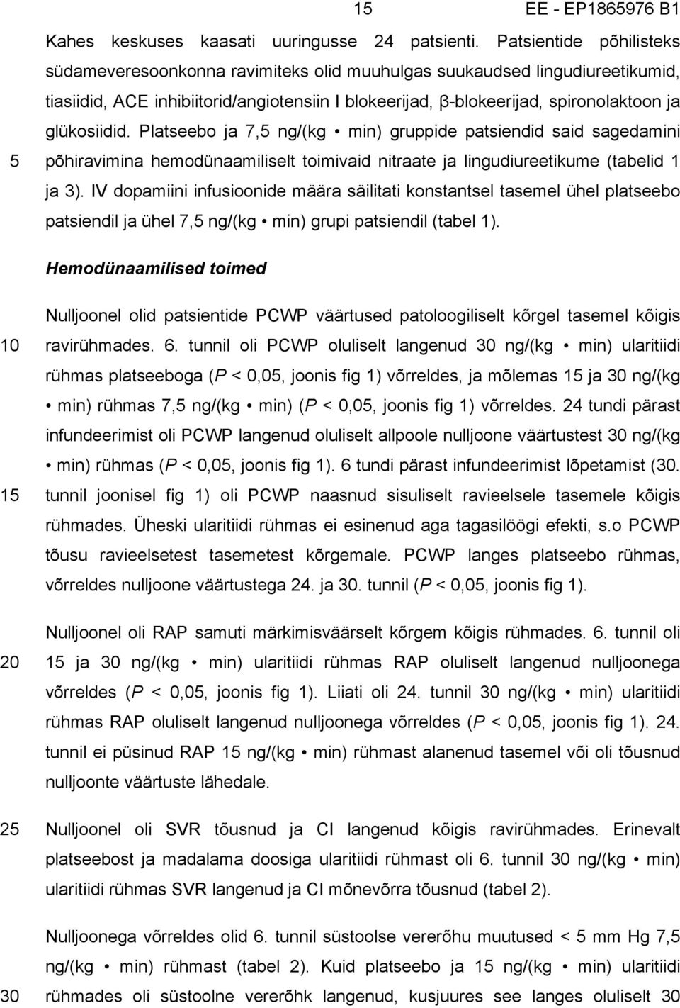 glükosiidid. Platseebo ja 7,5 ng/(kg min) gruppide patsiendid said sagedamini põhiravimina hemodünaamiliselt toimivaid nitraate ja lingudiureetikume (tabelid 1 ja 3).