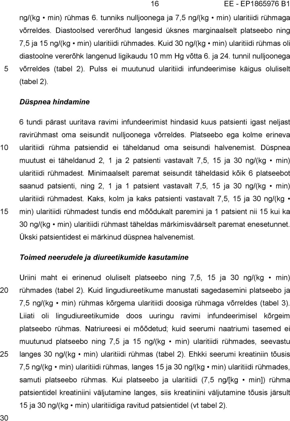 Kuid 30 ng/(kg min) ularitiidi rühmas oli diastoolne vererõhk langenud ligikaudu mm Hg võtta 6. ja 24. tunnil nulljoonega võrreldes (tabel 2).