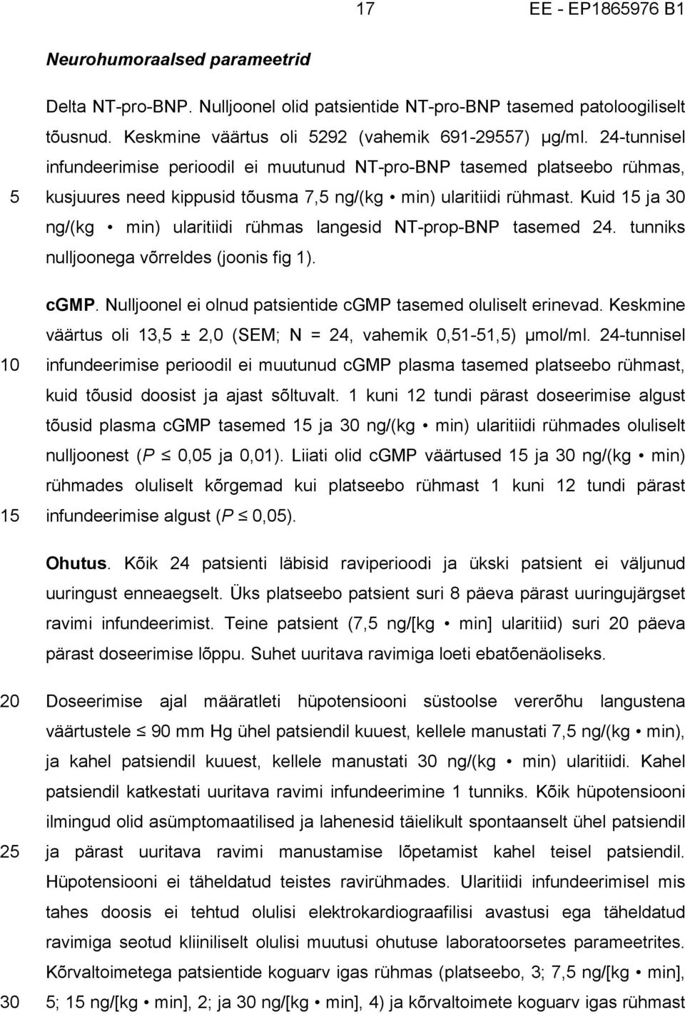 Kuid ja 30 ng/(kg min) ularitiidi rühmas langesid NT-prop-BNP tasemed 24. tunniks nulljoonega võrreldes (joonis fig 1). cgmp. Nulljoonel ei olnud patsientide cgmp tasemed oluliselt erinevad.