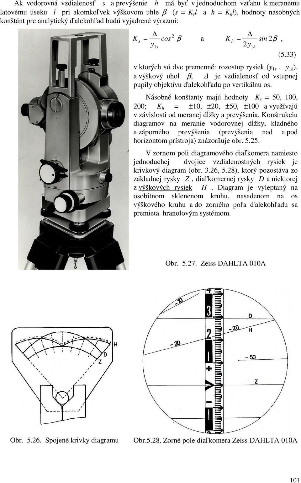 33) v ktorých sú dve premenné: rozostup rysiek (y 1s, y 1h ), a výškový uhol β, je vzdialenos od vstupnej pupily objektívu alekohadu po vertikálnu os.