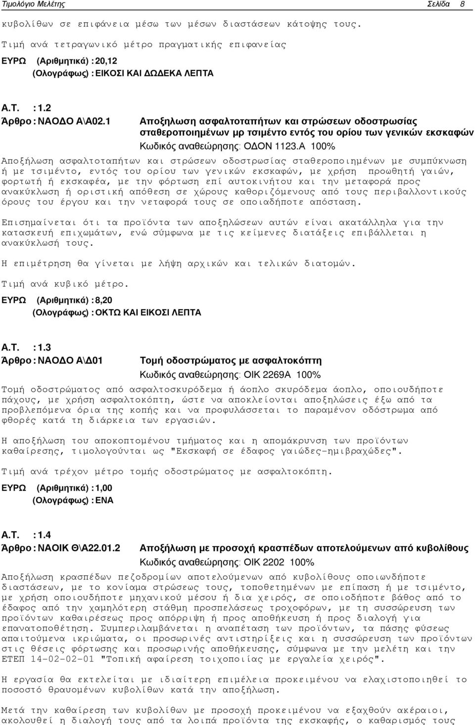 Α 100% Αποξήλωση ασφαλτοταπήτων και στρώσεων οδοστρωσίας σταθεροποιηµένων µε συµπύκνωση ή µε τσιµέντο, εντός του ορίου των γενικών εκσκαφών, µε χρήση προωθητή γαιών, φορτωτή ή εκσκαφέα, µε την
