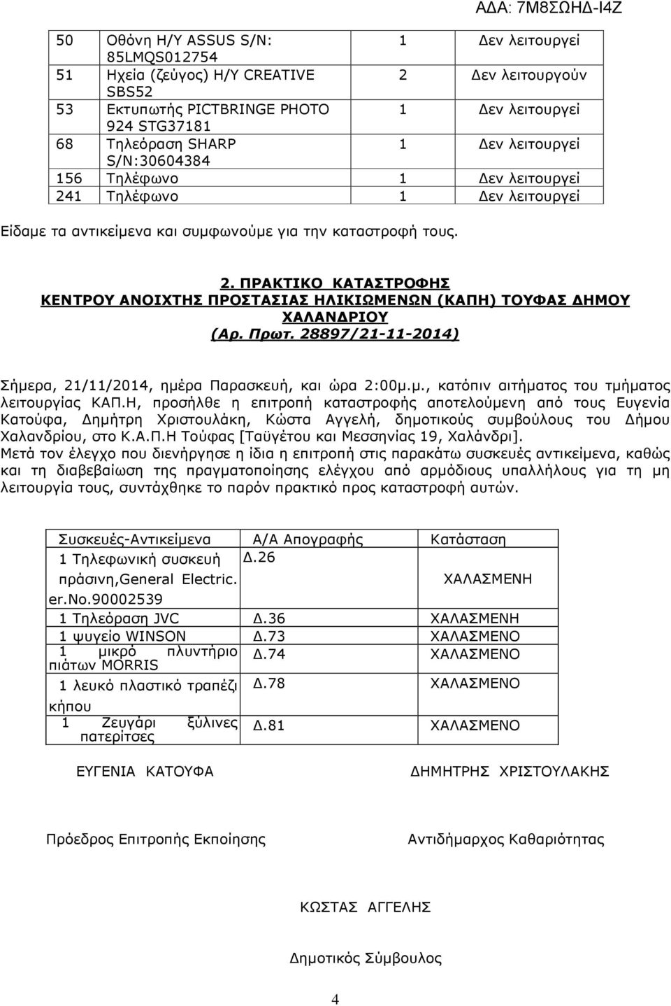 28897/21-11-2014) Σήµερα, 21/11/2014, ηµέρα Παρασκευή, και ώρα 2:00µ.µ., κατόπιν αιτήµατος του τµήµατος λειτουργίας ΚΑΠ.