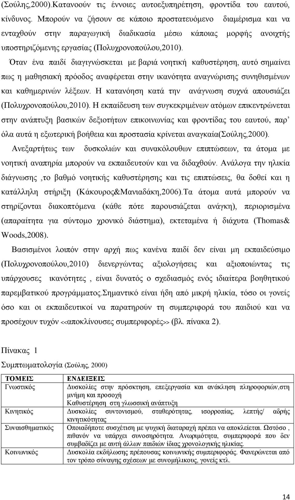 Όηαλ έλα παηδί δηαγηγλψζθεηαη κε βαξηά λνεηηθή θαζπζηέξεζε, απηφ ζεκαίλεη πσο ε καζεζηαθή πξφνδνο αλαθέξεηαη ζηελ ηθαλφηεηα αλαγλψξηζεο ζπλεζηζκέλσλ θαη θαζεκεξηλψλ ιέμεσλ.