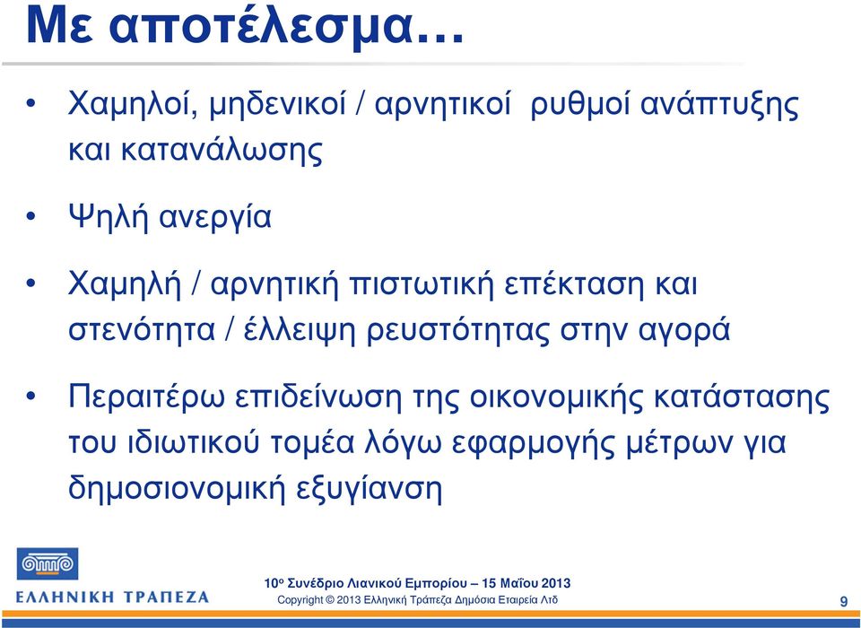 στενότητα / έλλειψη ρευστότητας στην αγορά Περαιτέρω επιδείνωση της