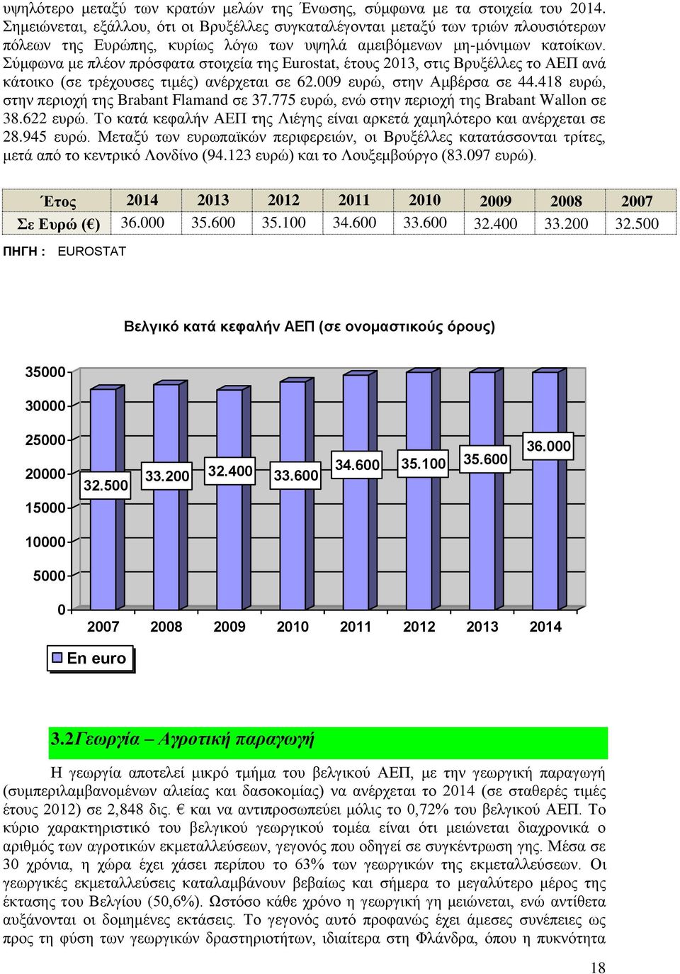 Σύμφωνα με πλέον πρόσφατα στοιχεία της Eurostat, έτους 2013, στις Βρυξέλλες το ΑΕΠ ανά κάτοικο (σε τρέχουσες τιμές) ανέρχεται σε 62.009 ευρώ, στην Αμβέρσα σε 44.