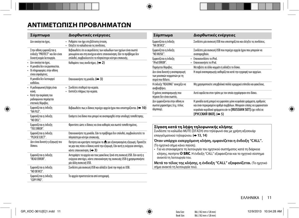 Εάν το πρόβλημα δεν επιλυθεί, συμβουλευτείτε το πλησιέστερο κέντρο επισκευής. Δεν ακούγεται ήχος. Καθαρίστε τους συνδετήρες. ( 2) Η μονάδα δεν ενεργοποιείται.
