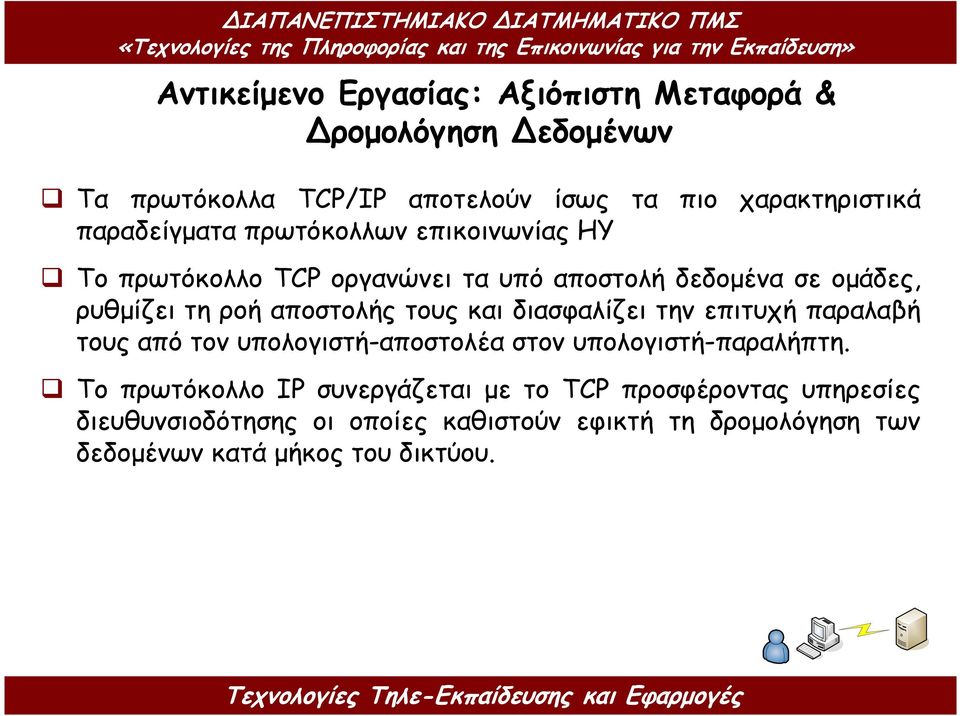 αποστολής τους και διασφαλίζει την επιτυχή παραλαβή τους από τον υπολογιστή-αποστολέα στον υπολογιστή-παραλήπτη.