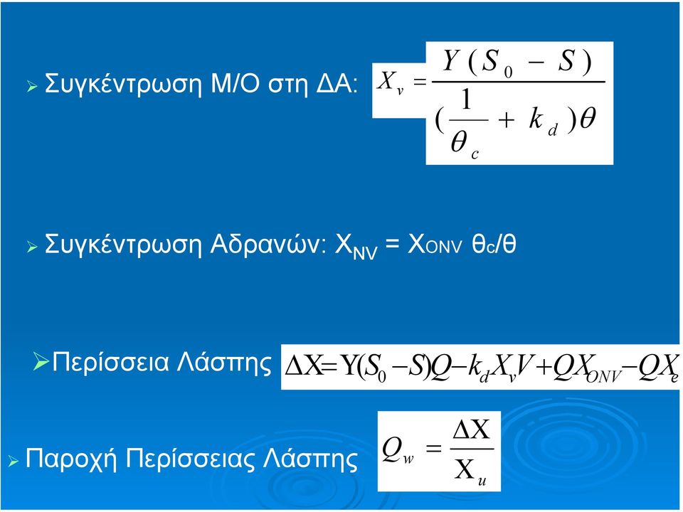 θc/θ Περίσσεια Λάσπης Χ =Υ S S) Q k ( 0 d X V+