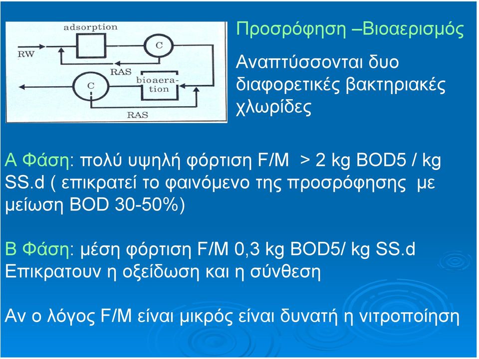 d ( επικρατεί το φαινόµενο της προσρόφησης µε µείωση ΒΟD 30-50%) B Φάση: µέση