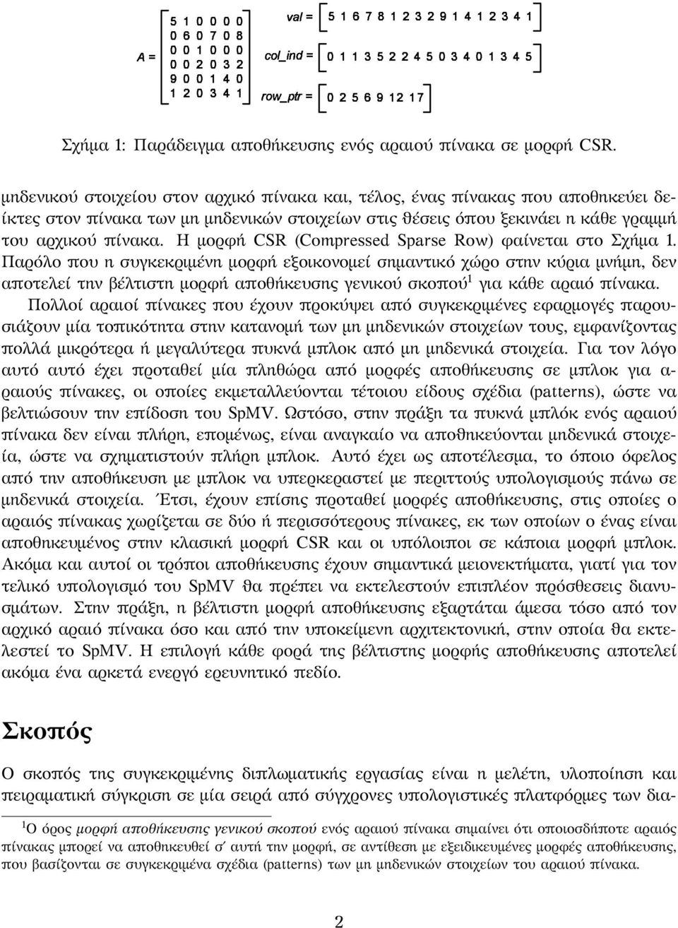 Η μορφή CSR (Compressed Sparse Row) φαίνεται στο Σχήμα 1.