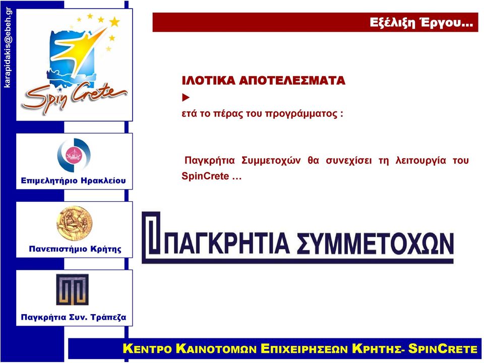 SpinCrete Εκκίνηση >5 ώριμων επιχειρηματικών