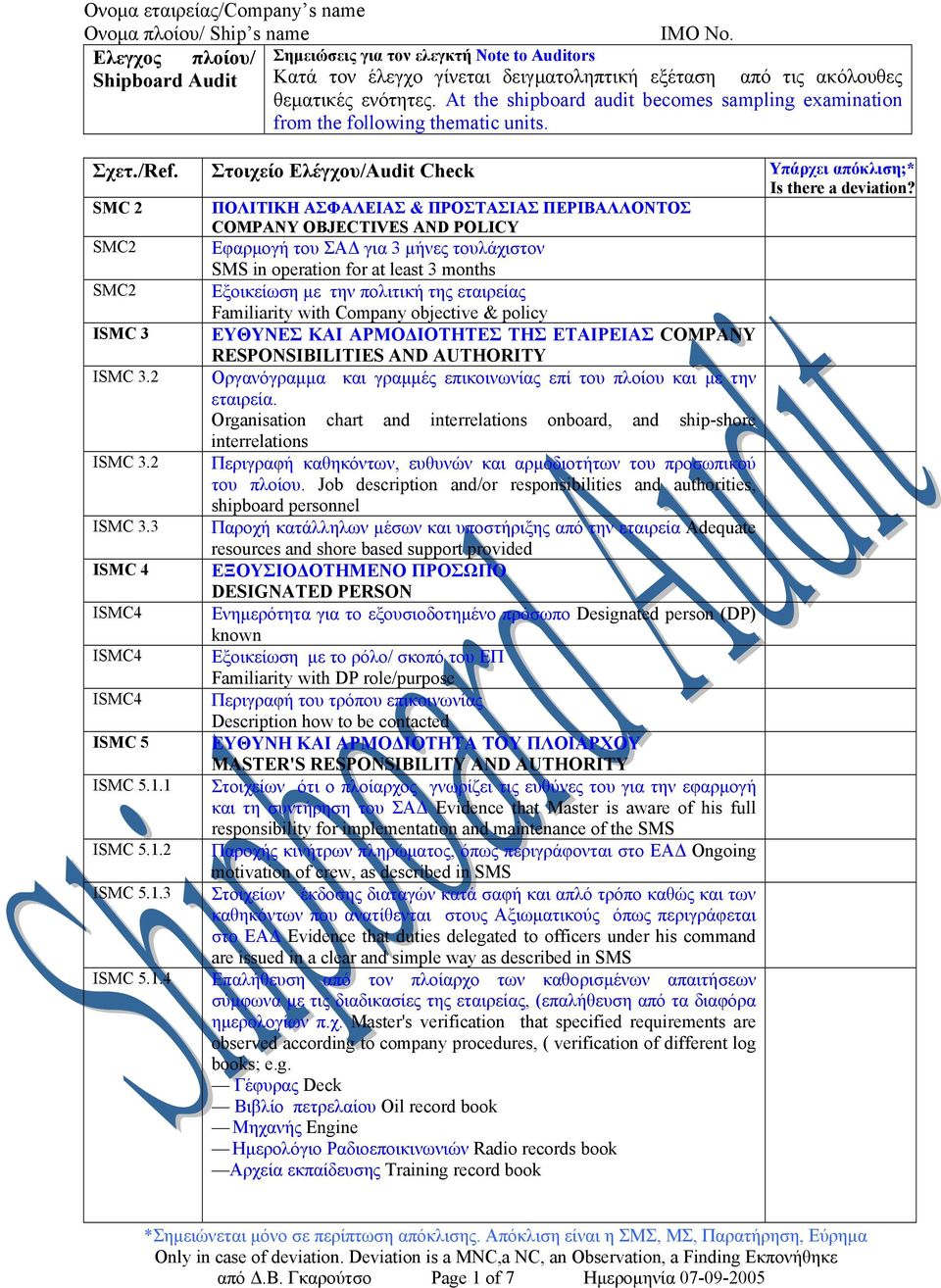SMC 2 ΠΟΛΙΤΙΚΗ ΑΣΦΑΛΕΙΑΣ & ΠΡΟΣΤΑΣΙΑΣ ΠΕΡΙΒΑΛΛΟΝΤΟΣ COMPANY OBJECTIVES AND POLICY SMC2 Εφαρµογή του ΣΑ για 3 µήνες τουλάχιστον SMS in operation for at least 3 months SMC2 Εξοικείωση µε την πολιτική
