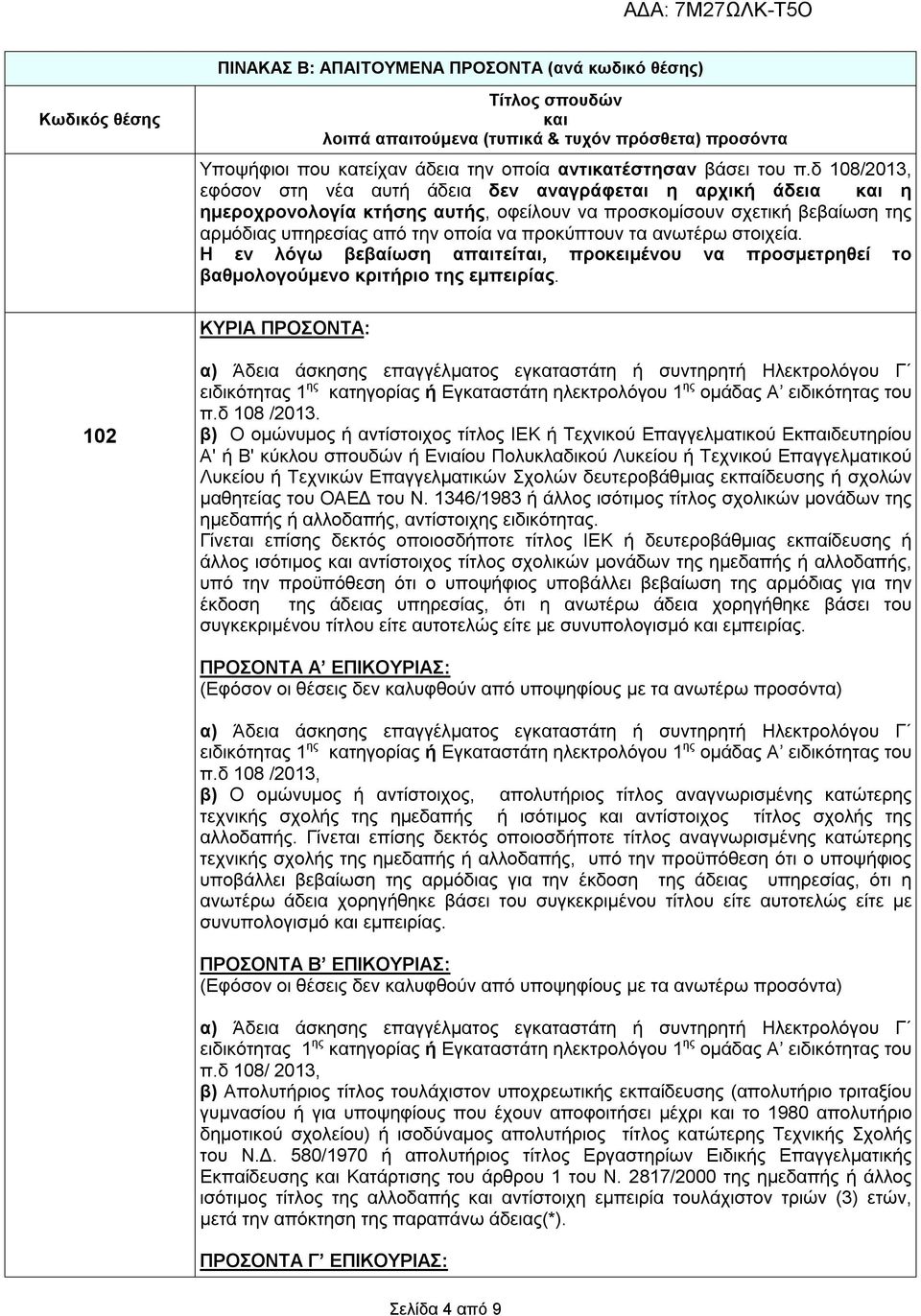 δ 108/2013, εφόσον στη νέα αυτή άδεια δεν αναγράφεται η αρχική άδεια και η ημεροχρονολογία κτήσης αυτής, οφείλουν να προσκομίσουν σχετική βεβαίωση της αρμόδιας υπηρεσίας από την οποία να προκύπτουν