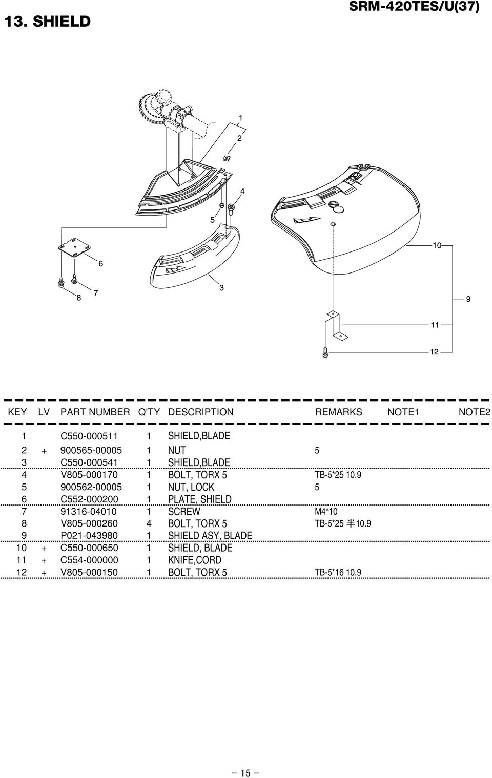 9 5 900562-00005 1 NUT, LOCK 5 6 C552-000200 1 PLATE, SHIELD 7 91316-04010 1 SCREW M4*10 8 V805-000260