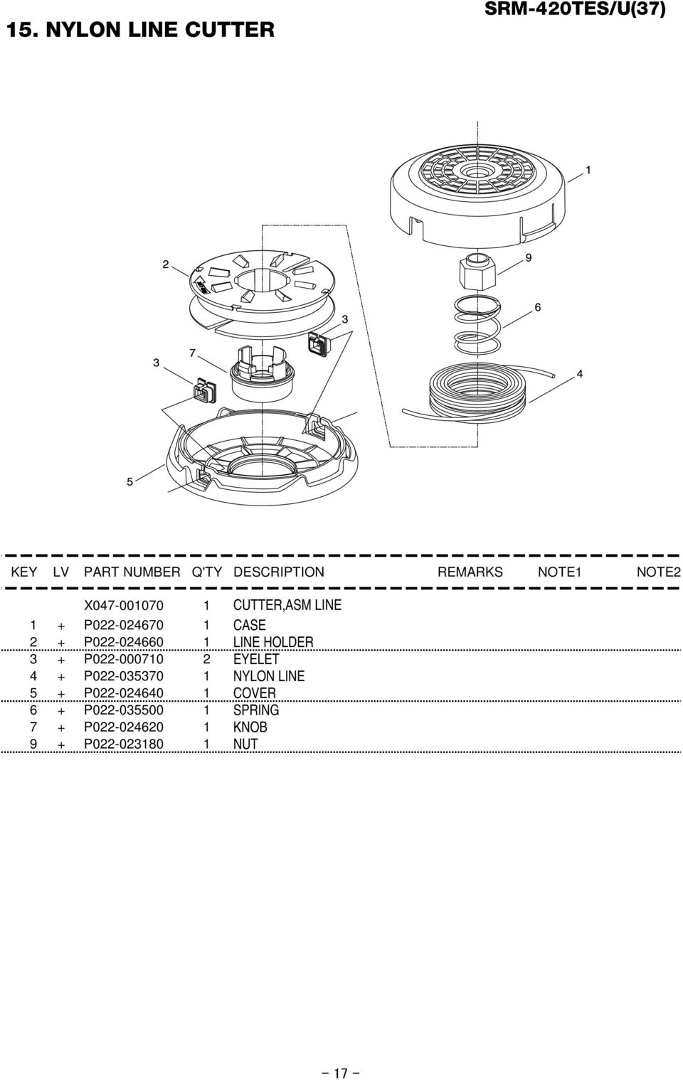 2 EYELET 4 + P022-035370 1 NYLON LINE 5 + P022-024640 1 COVER 6