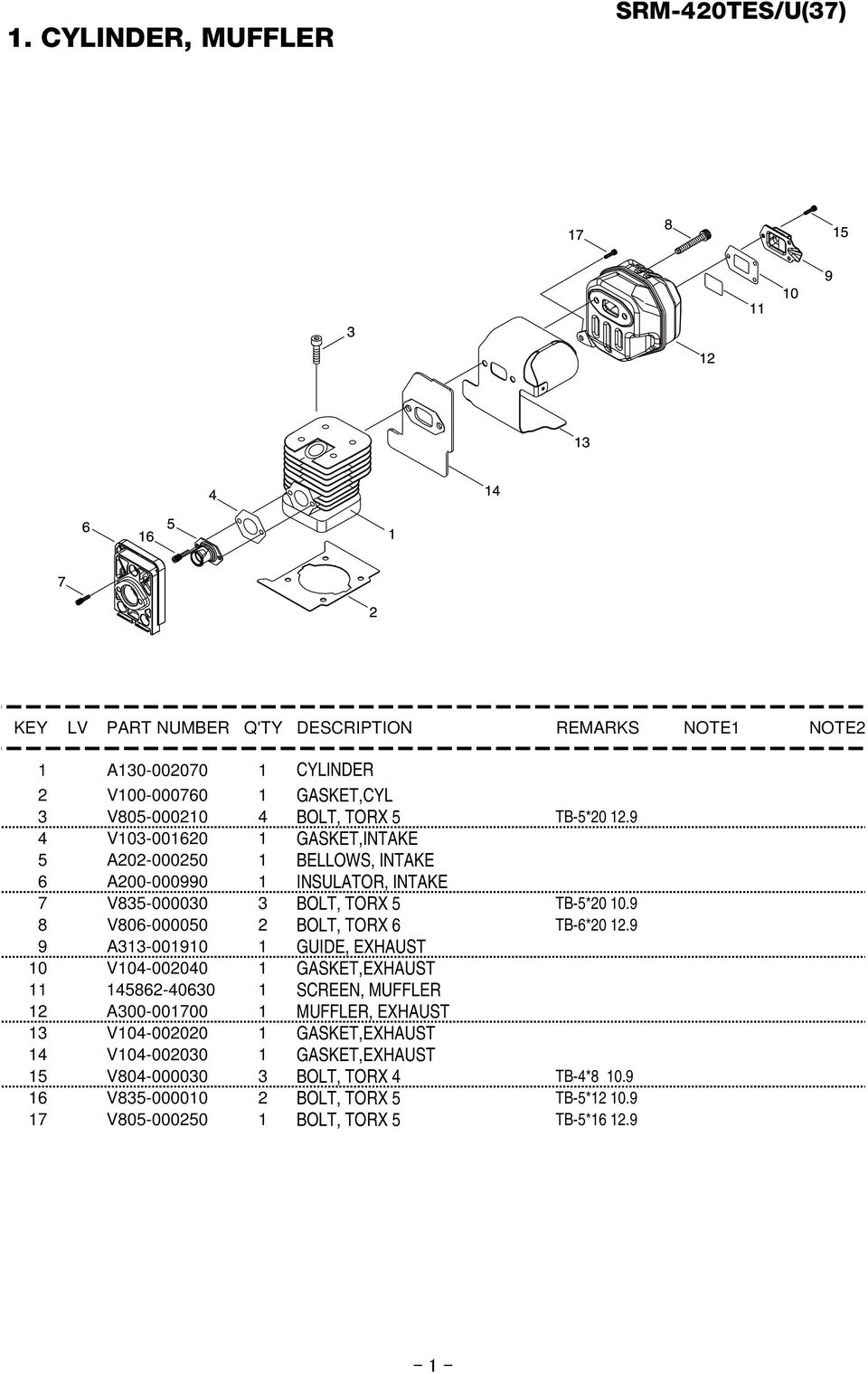 9 8 V806-000050 2 BOLT, TORX 6 TB-6*20 12.