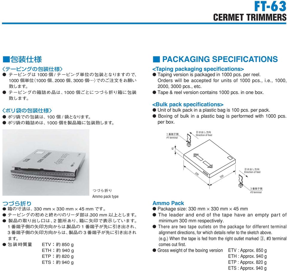 specifications> # terminal Direction of feed