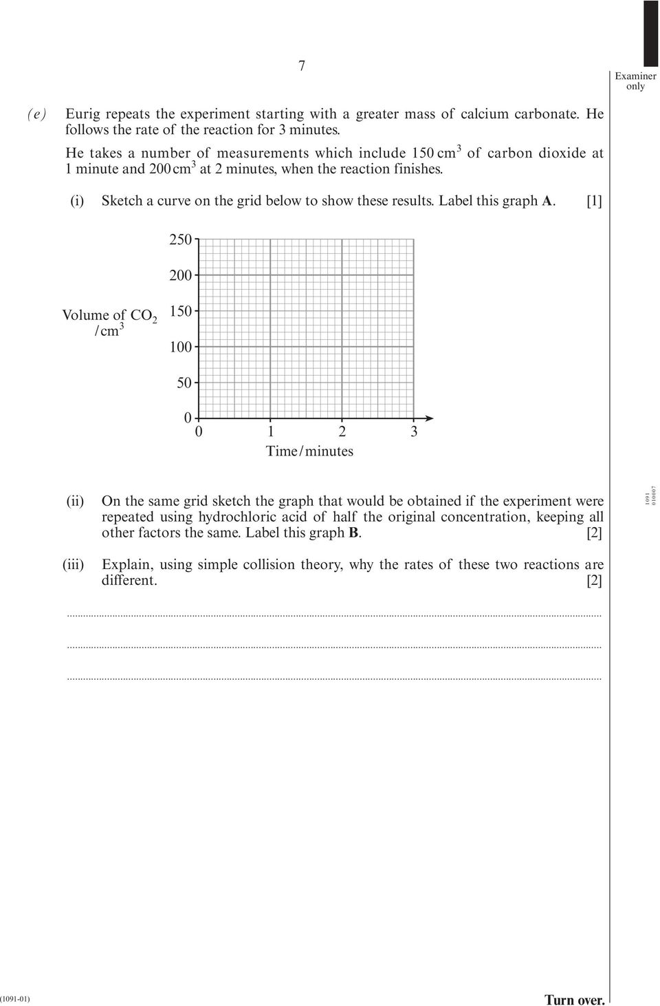 (i) Sketch a curve on the grid below to show these results. Label this graph A.