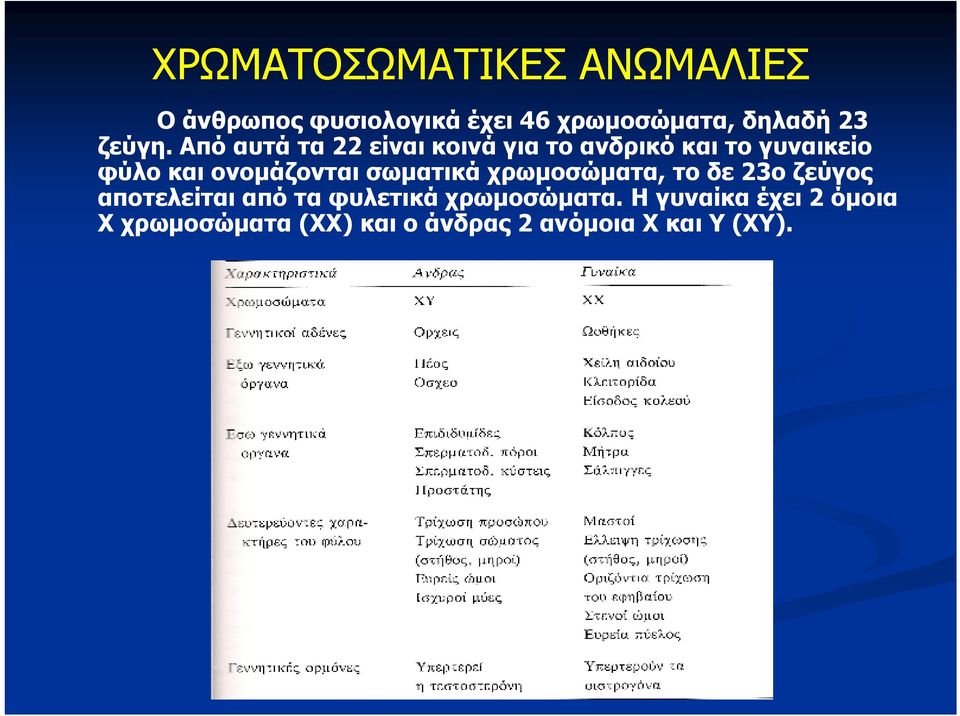 ονομάζονται σωματικά χρωμοσώματα, το δε 23ο ζεύγος αποτελείται από τα