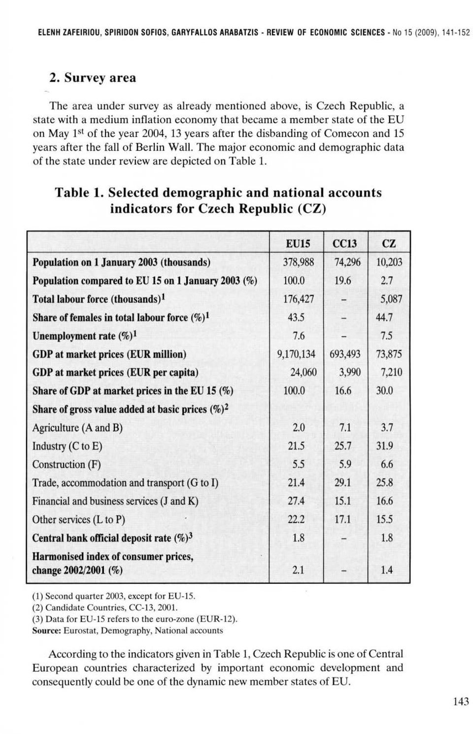 the disbanding of Comecon and 5 years after the fall of Berlin Wall. The major economic and demographic data of the state under review are depicted οη Table.