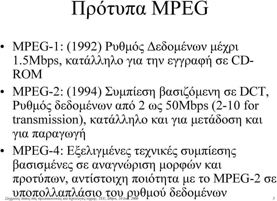 (2-10 for transmission), κατάλληλο και για μετάδοση και για παραγωγή MPEG-4: Εξελιγμένες τεχνικές συμπίεσης βασισμένες σε
