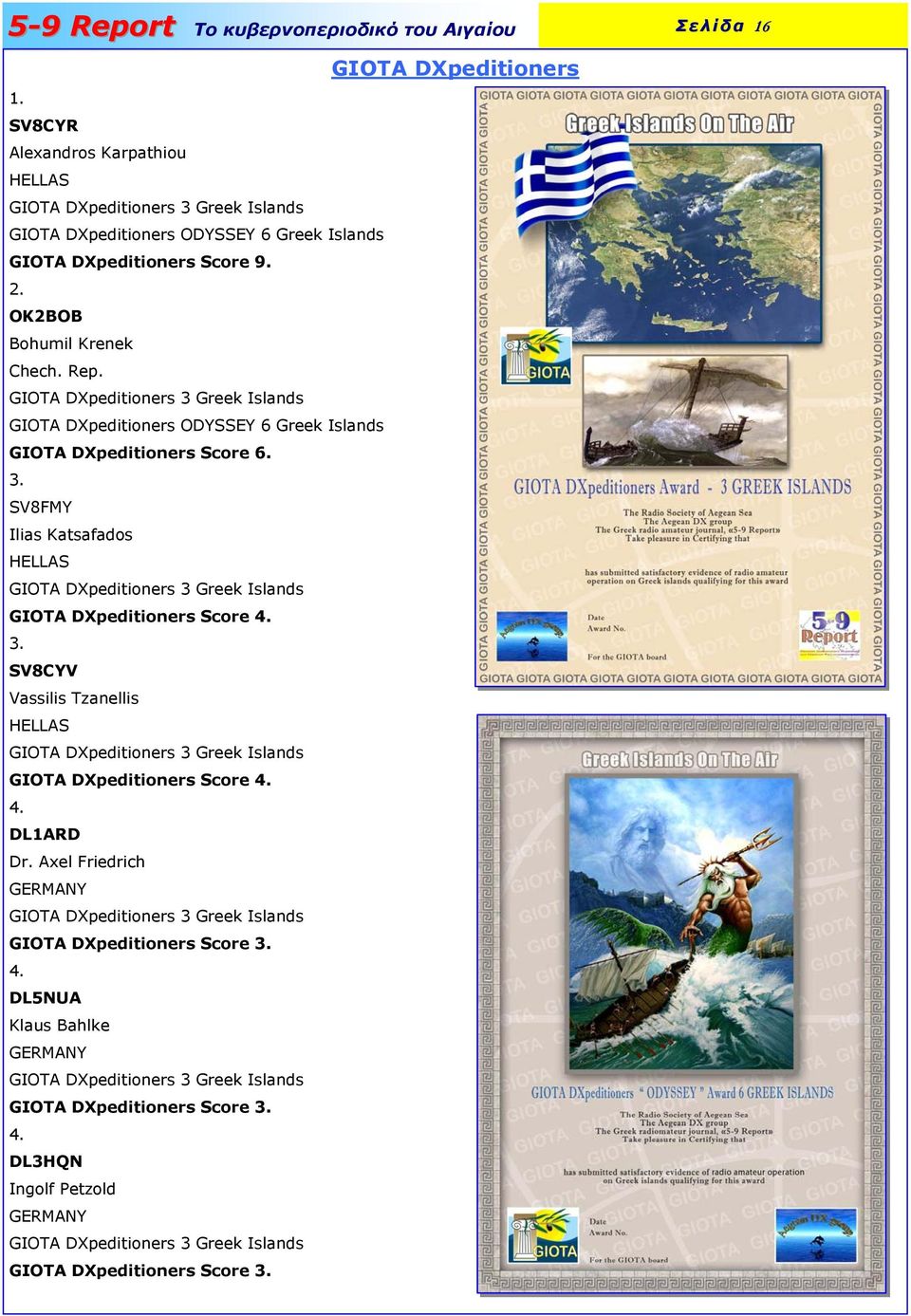 3. SV8CYV Vassilis Tzanellis HELLAS GIOTA DXpeditioners 3 Greek Islands GIOTA DXpeditioners Score 4. 4. DL1ARD Dr.