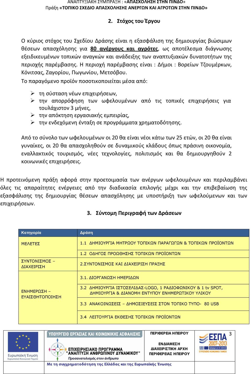 Το παραγόμενο προϊόν ποσοτικοποιείται μέσα από:! τη σύσταση νέων επιχειρήσεων,! την απορρόφηση των ωφελουμένων από τις τοπικές επιχειρήσεις για τουλάχιστον 3 μήνες,!