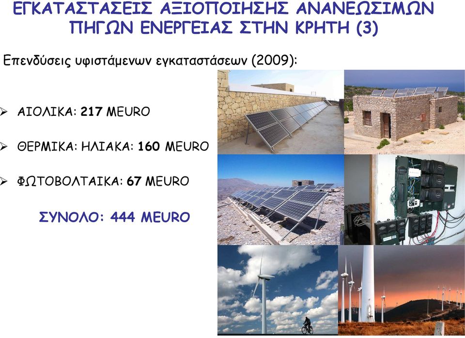 εγκαταστάσεων (2009): ΑΙΟΛΙΚΑ: 217 MEURO ΘΕΡΜΙΚΑ: