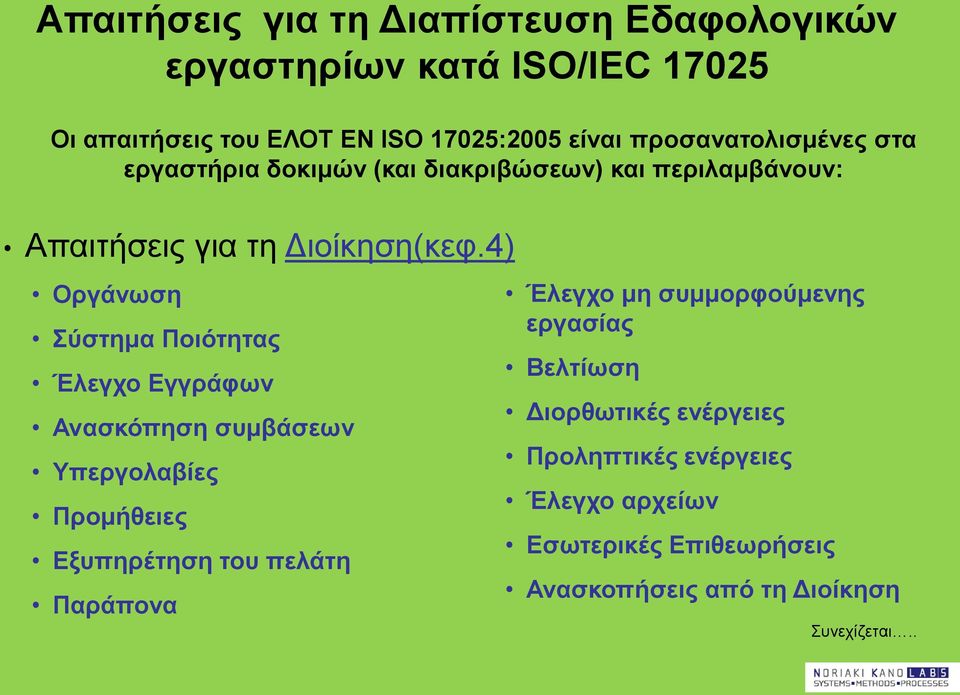 4) Οργάνωση Σύστημα Ποιότητας Έλεγχο Εγγράφων Ανασκόπηση συμβάσεων Υπεργολαβίες Προμήθειες Εξυπηρέτηση του πελάτη Παράπονα Έλεγχο