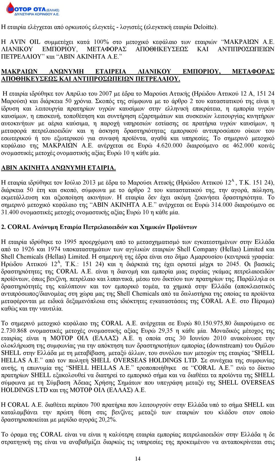 Η εταιρία ιδρύθηκε τον Απρίλιο του 2007 με έδρα το Μαρούσι Αττικής (Ηρώδου Αττικού 12 Α, 151 24 Μαρούσι) και διάρκεια 50 χρόνια.