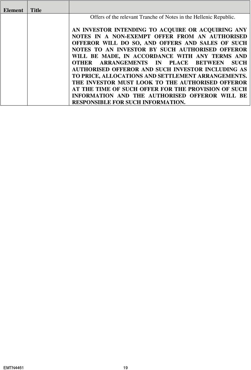 INVESTOR BY SUCH AUTHORISED OFFEROR WILL BE MADE, IN ACCORDANCE WITH ANY TERMS AND OTHER ARRANGEMENTS IN PLACE BETWEEN SUCH AUTHORISED OFFEROR AND SUCH INVESTOR