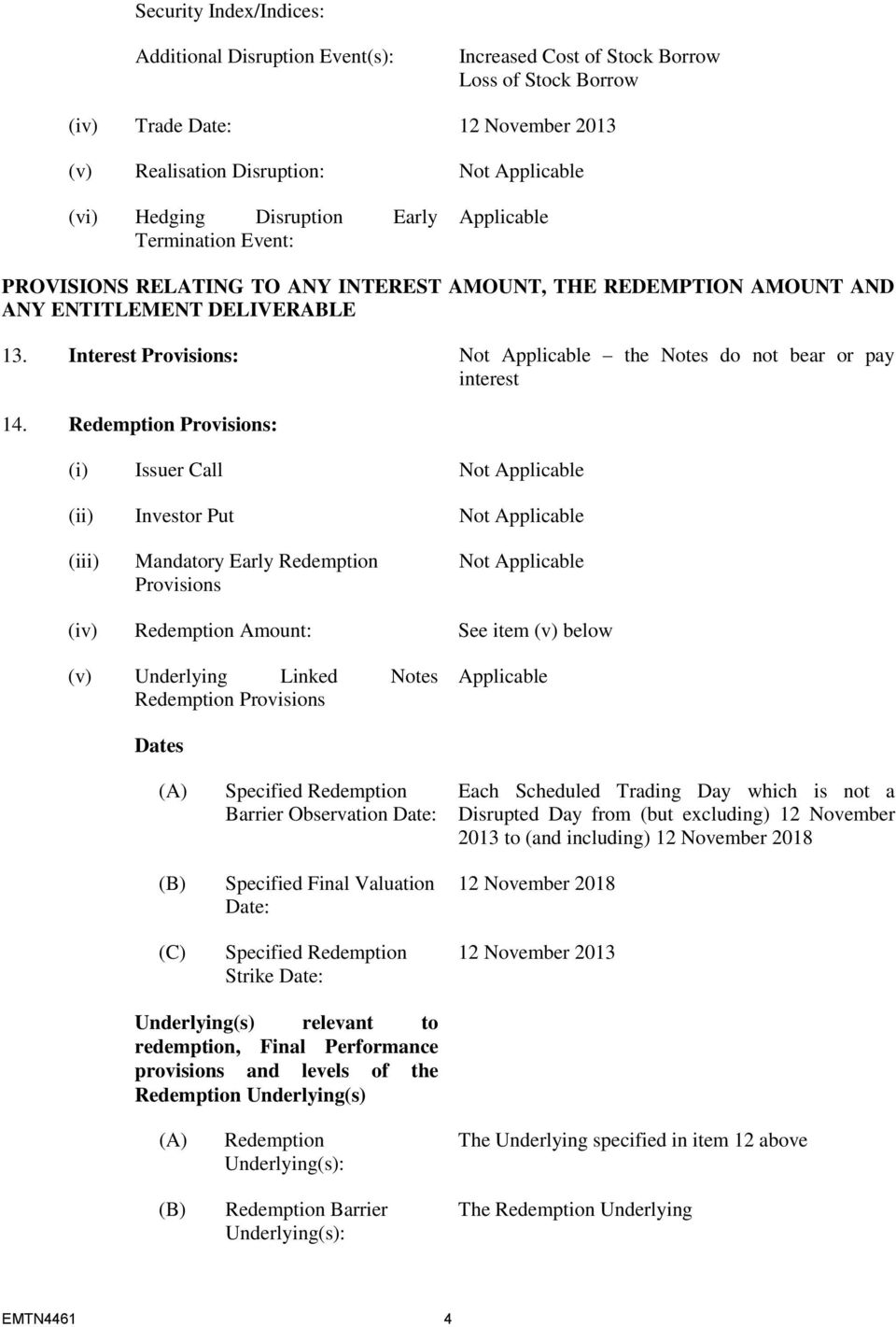 Redemption Provisions: (i) Issuer Call (ii) Investor Put (iii) Mandatory Early Redemption Provisions (iv) Redemption Amount: See item (v) below (v) Underlying Linked Notes Redemption Provisions