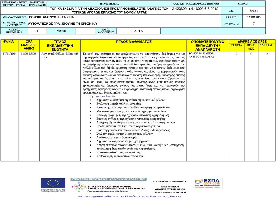 αποκτήσουν δεξιότητες για να δημιουργούν λογιστικά φύλλα εργασίας στο EXCEL.