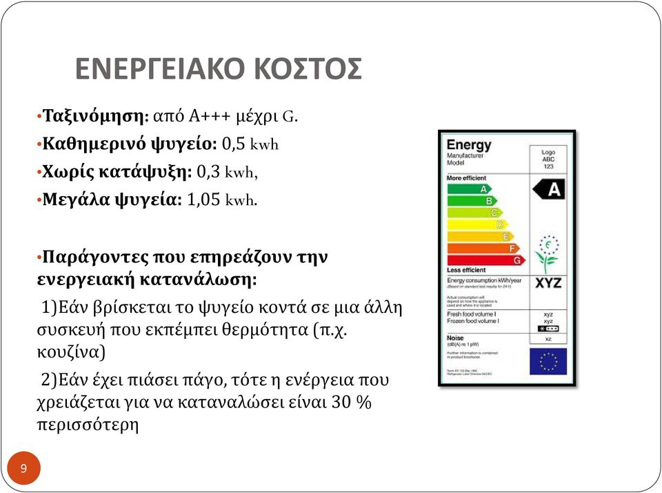 Παράγοντες που επηρεάζουν την ενεργειακή κατανάλωση: 1)Εάν βρίσκεται το ψυγείο κοντά σε μια