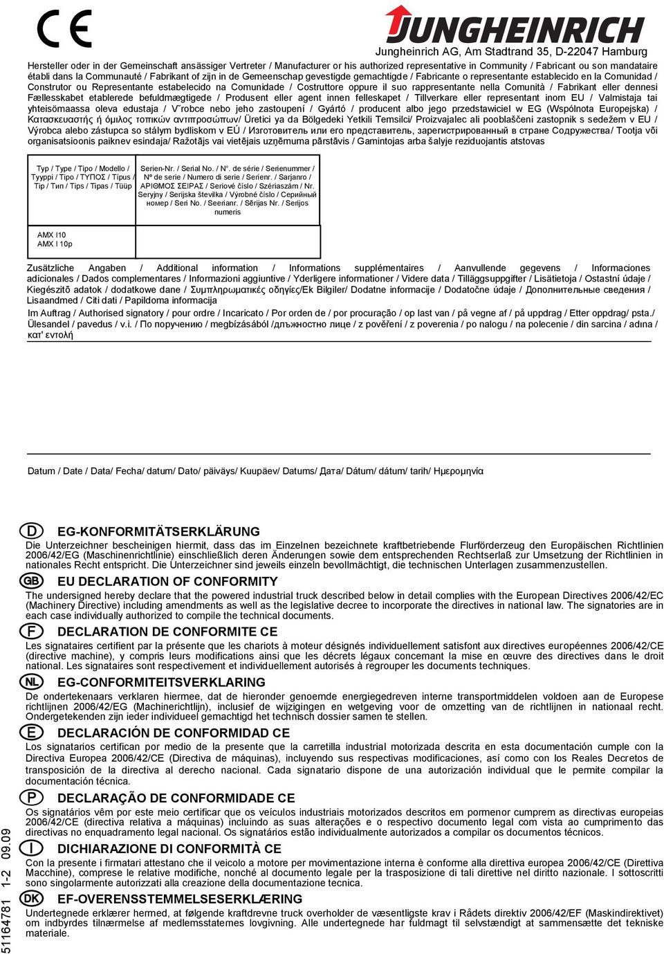 Comunidade / Costruttore oppure il suo rappresentante nella Comunità / Fabrikant eller dennesi Fællesskabet etablerede befuldmægtigede / Produsent eller agent innen felleskapet / Tillverkare eller