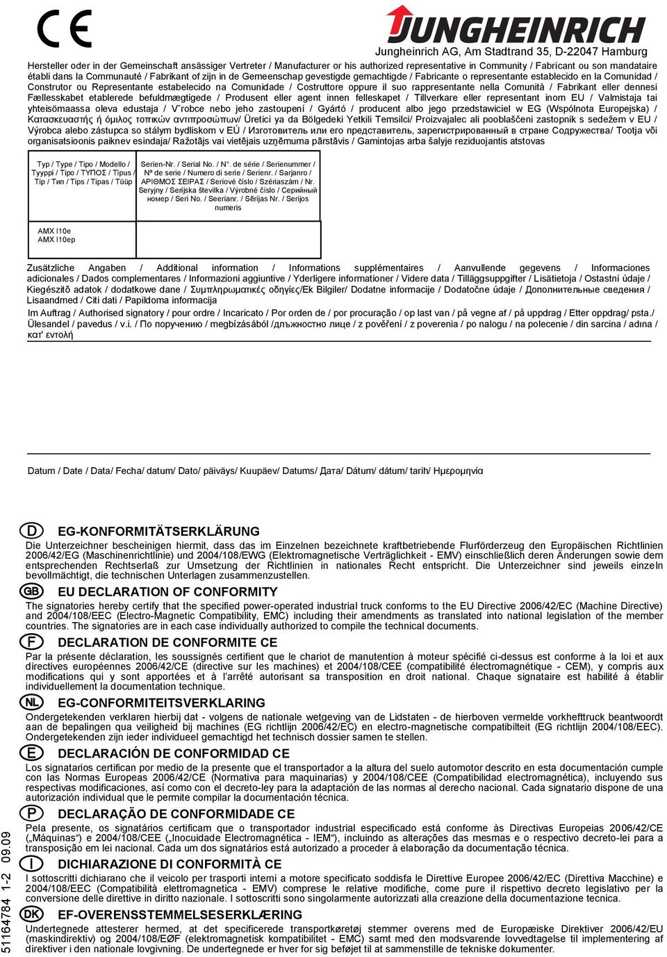 Comunidade / Costruttore oppure il suo rappresentante nella Comunità / Fabrikant eller dennesi Fællesskabet etablerede befuldmægtigede / Produsent eller agent innen felleskapet / Tillverkare eller