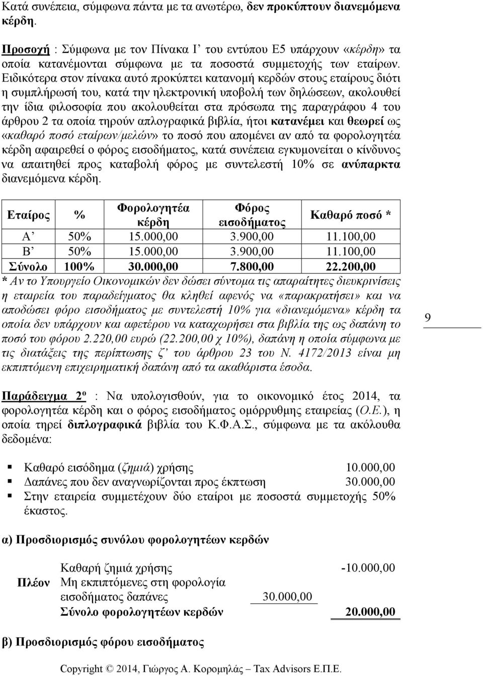 Ειδικότερα στον πίνακα αυτό προκύπτει κατανοµή κερδών στους εταίρους διότι η συµπλήρωσή του, κατά την ηλεκτρονική υποβολή των δηλώσεων, ακολουθεί την ίδια φιλοσοφία που ακολουθείται στα πρόσωπα της